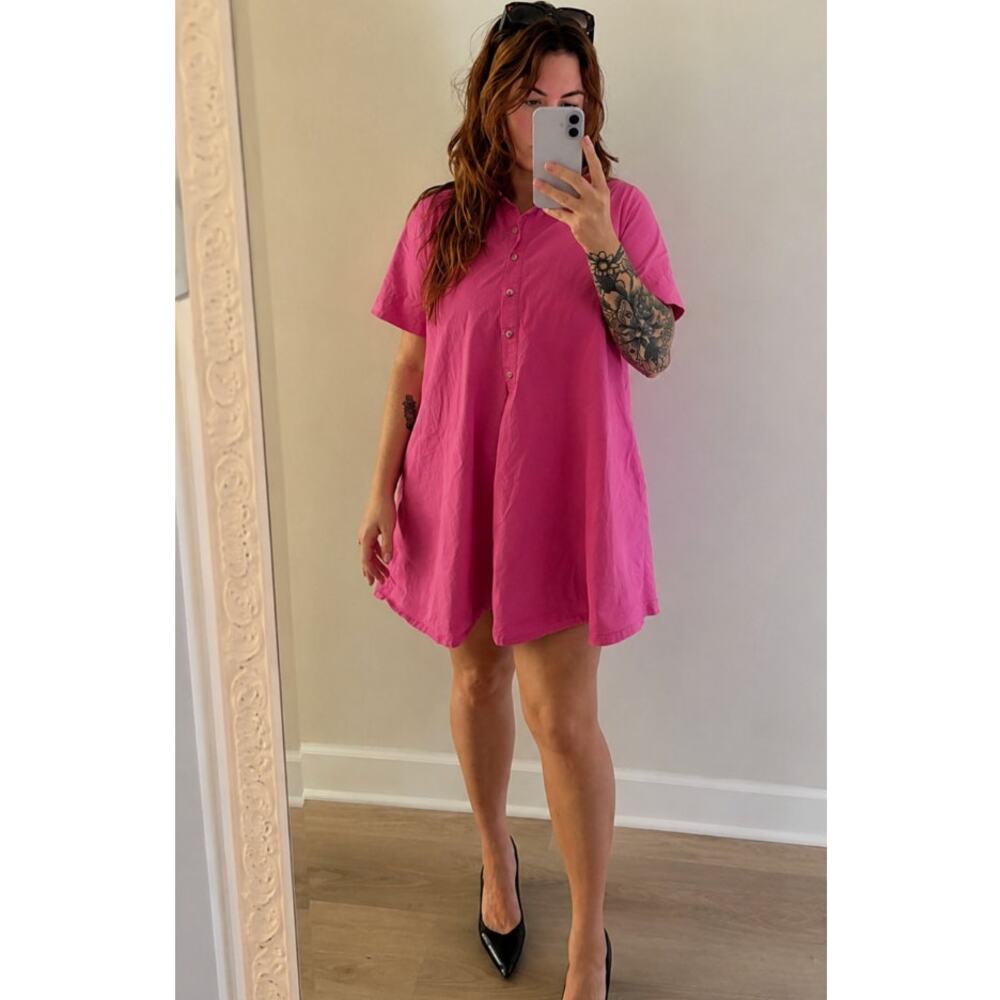 ANTHROPOLOGIE Pollie Short Sleeve Swing Tunic Mini Dress in Pink Size Medium
